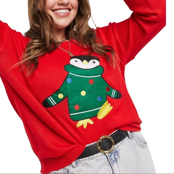ASOS 🐧(Brave Soul) Plus Size Size US:16 Cute Red christmas Penguin sweat - Picture 9 of 10